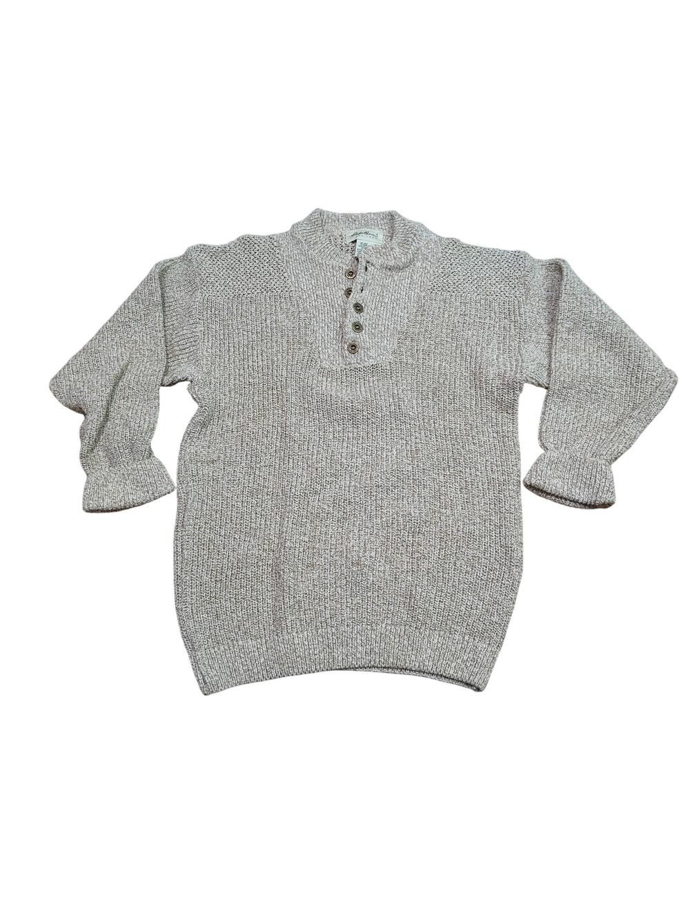 Vintage Eddie Bauer Men Chunky Knit Henley Fisherman Sweater Small Cotton USA